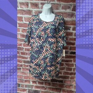 Women’s LuLaRoe Irma Tunic High Low Top Medium‎ Statue of Liberty Print